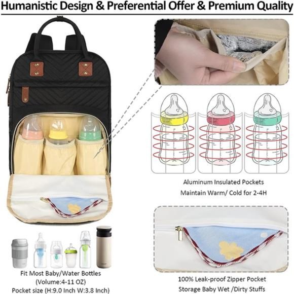 Diaper Bag Backpack Tote Women Large Capacity Baby Bag with Insulated Pockets - Picture 5 of 6